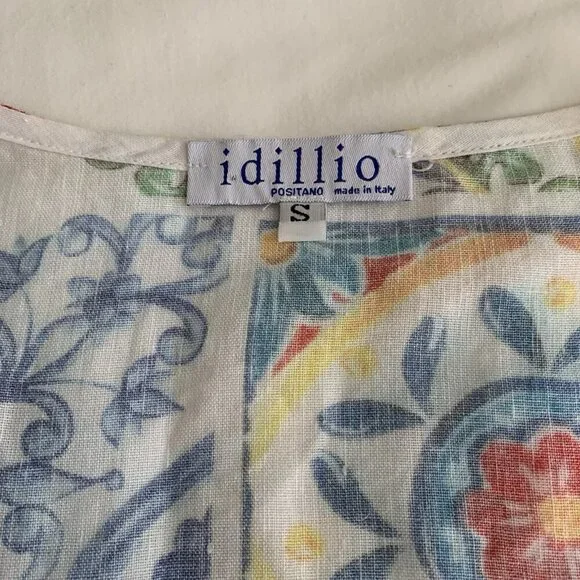 Idillio Positano Multicolor Linen Dress Small Colorful Resort Short Sleeve